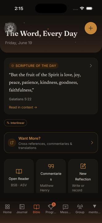 Foundry Bible screen showing the Scripture of the day